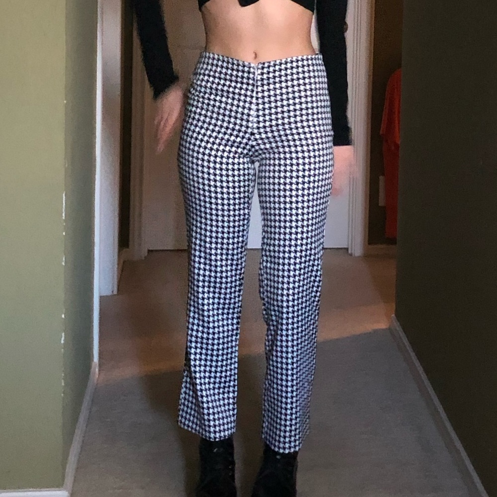 90s houndstooth kick flare pants club kid vibes